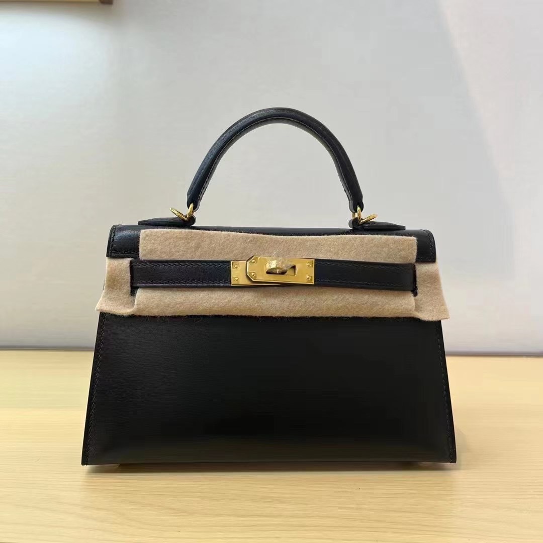 [TOP] HERMES Kelly Box Calf Bags 19CM/22CM/25CM/28CM/32CM - Black&GHW
