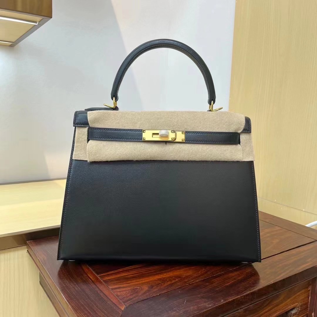[TOP] HERMES Kelly Box Calf Bags 19CM/22CM/25CM/28CM/32CM - Black&GHW