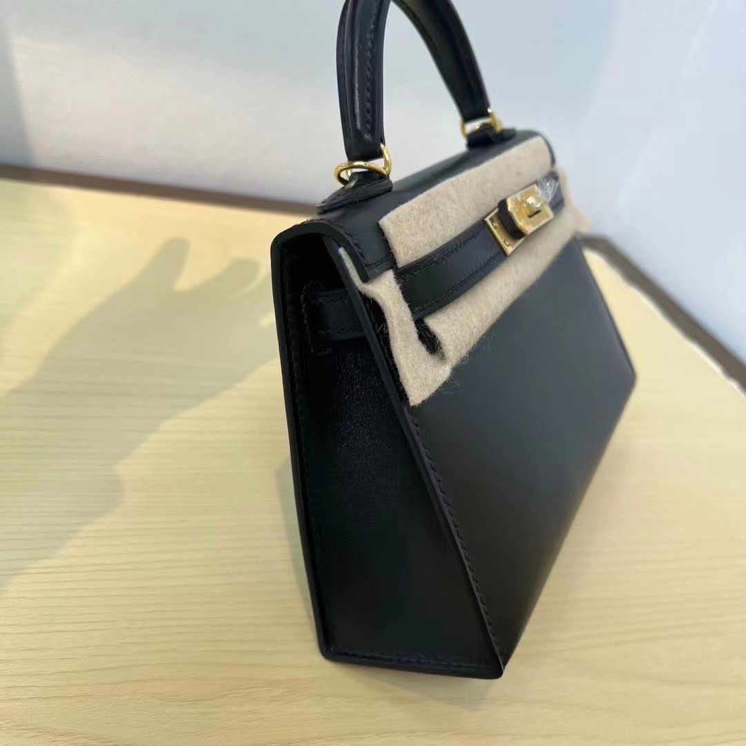 [TOP] HERMES Kelly Box Calf Bags 19CM/22CM/25CM/28CM/32CM - Black&GHW