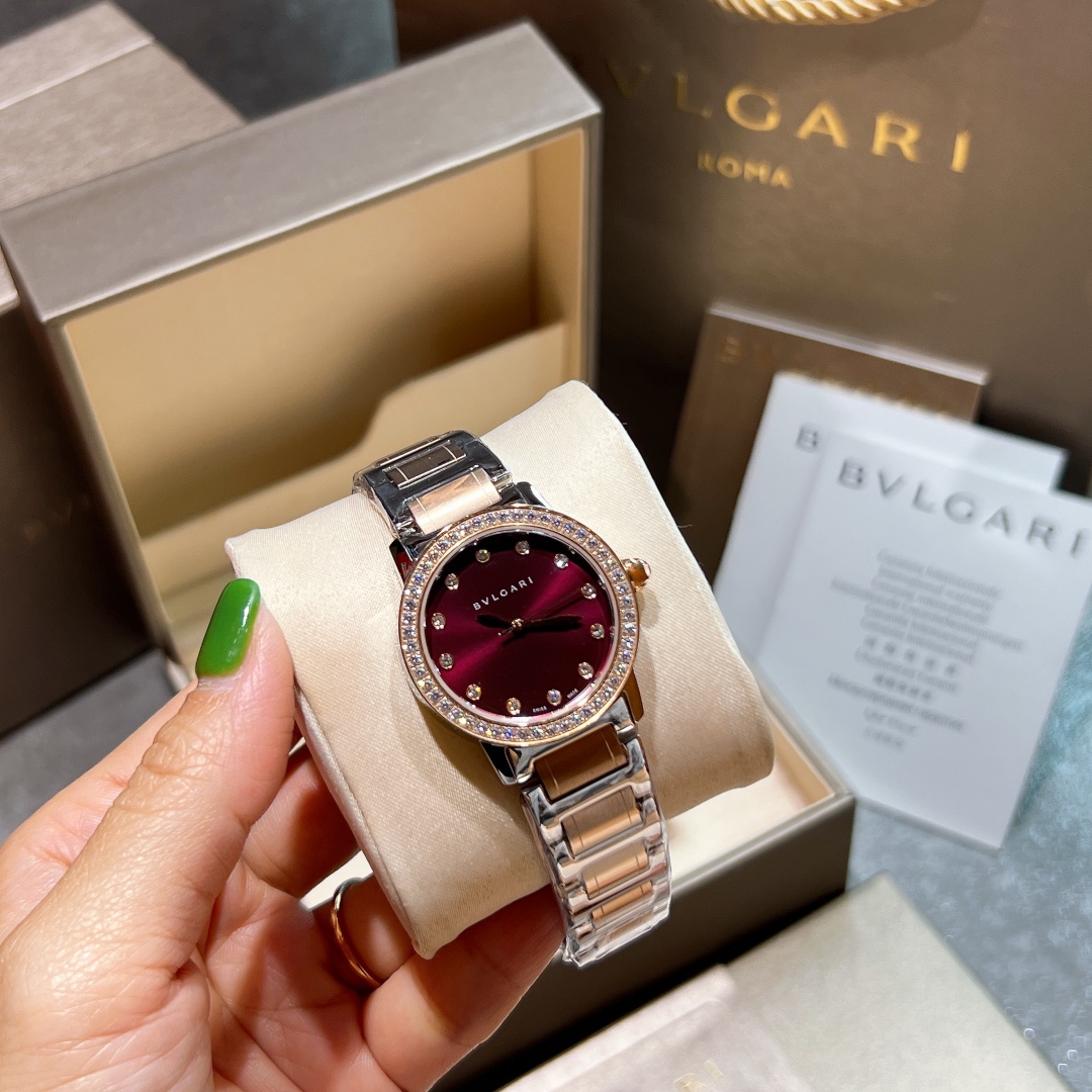 [TOP] BVLGARI Red Dial Watch 33mm - Rose Gold