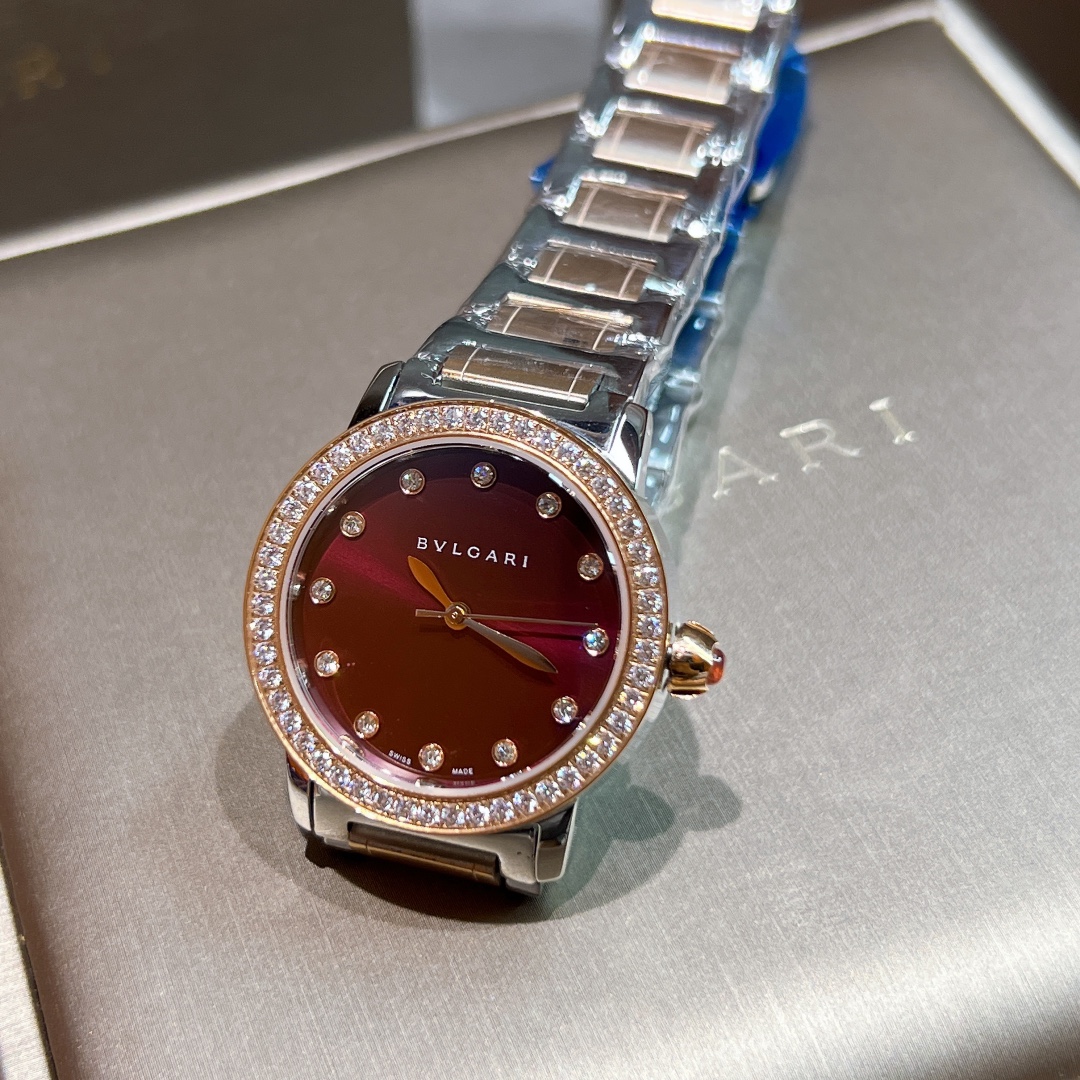 [TOP] BVLGARI Red Dial Watch 33mm - Rose Gold