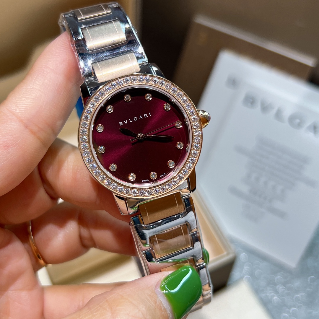 [TOP] BVLGARI Red Dial Watch 33mm - Rose Gold