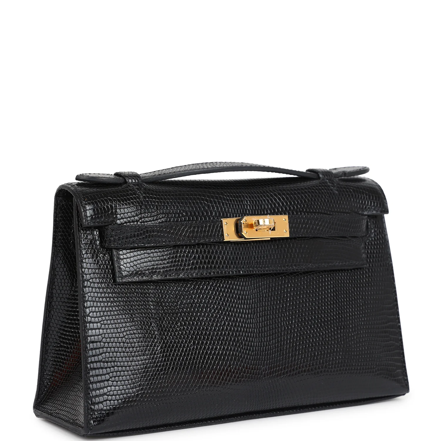 [TOP] HERMES Lizard Leather Kelly Pochette 22 CM - Black & GHW