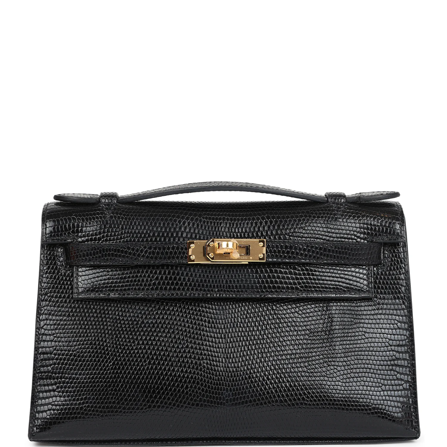 [TOP] HERMES Lizard Leather Kelly Pochette 22 CM - Black & GHW