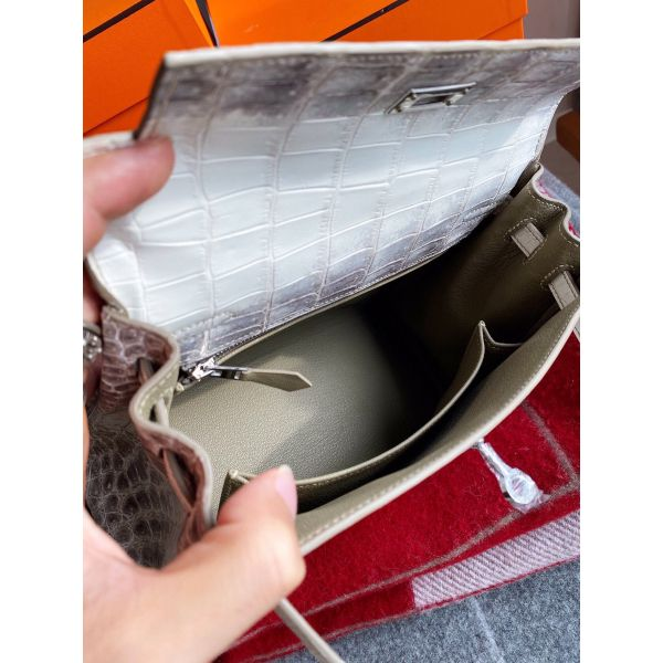 [TOP] HERMES Retourne 25 Handmade Bag In Himalaya Crocodile Niloticus Skin Kelly - Diamonds Hardware