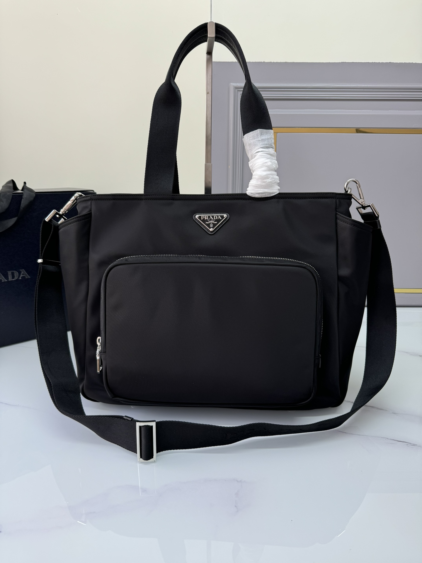 [TOP] PRADA Classic Nylon Shopping Bag 35x30x17cm - Black