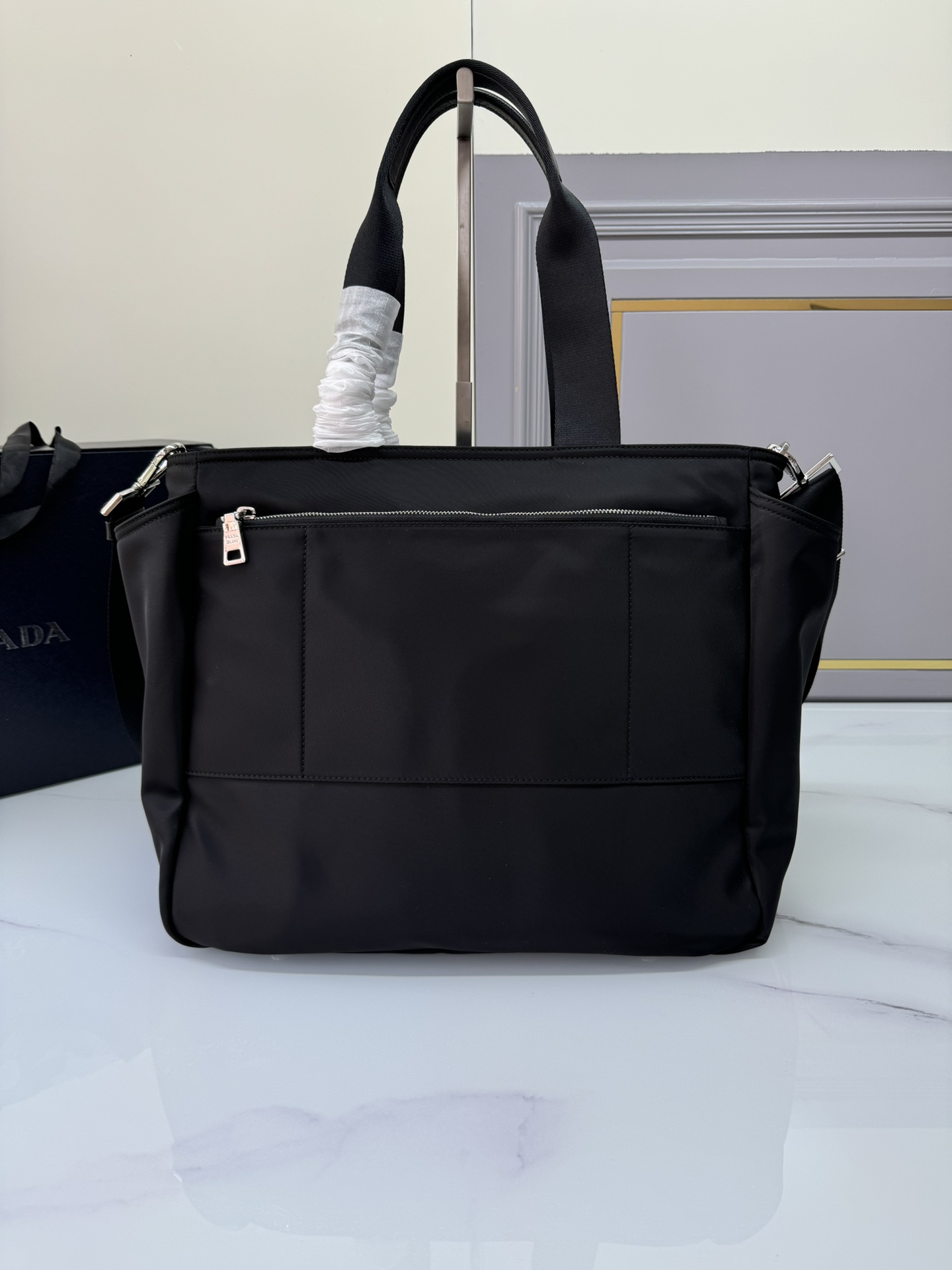 [TOP] PRADA Classic Nylon Shopping Bag 35x30x17cm - Black