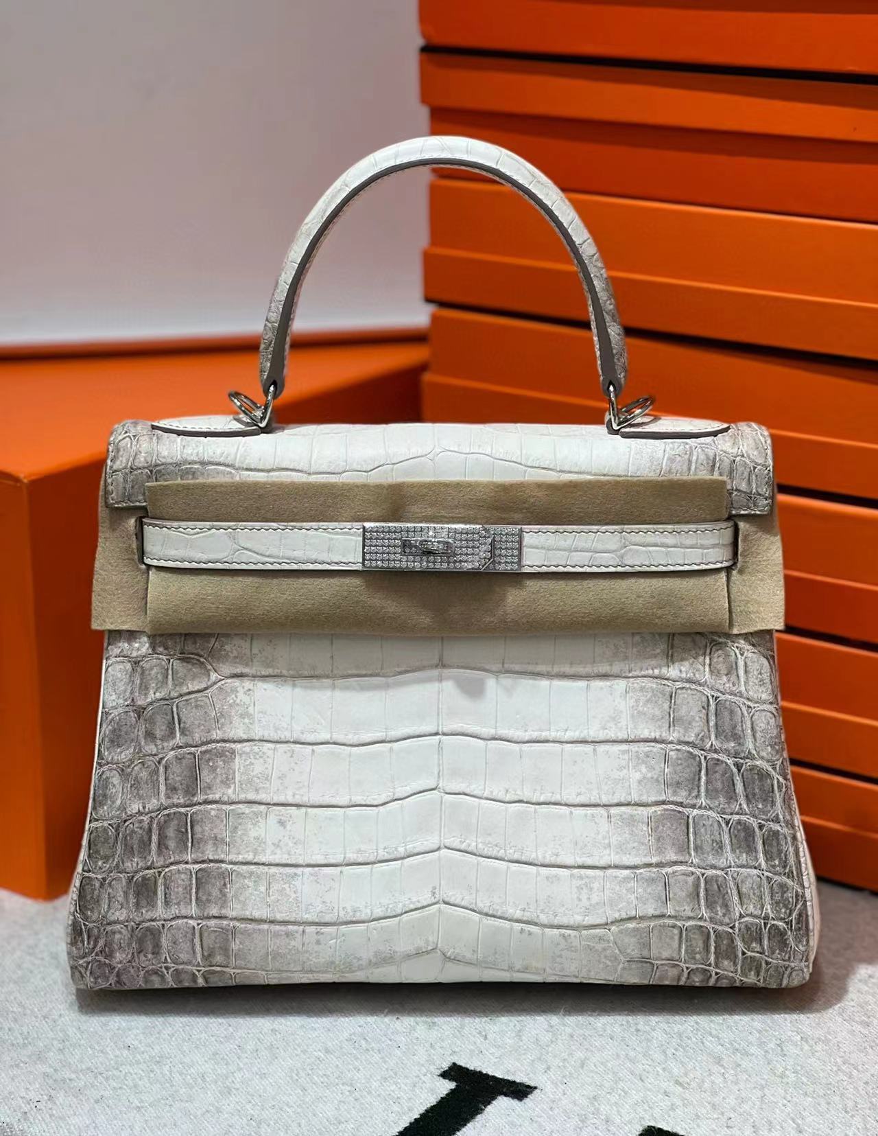 [TOP] HERMES Retourne 25 Handmade Bag In Himalaya Crocodile Niloticus Skin Kelly - Diamonds Hardware