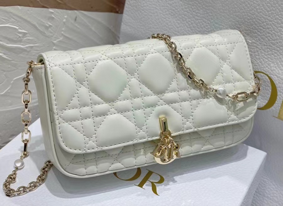 [TOP] Christian Dior Lambskin Leather Handbags 18cm - White