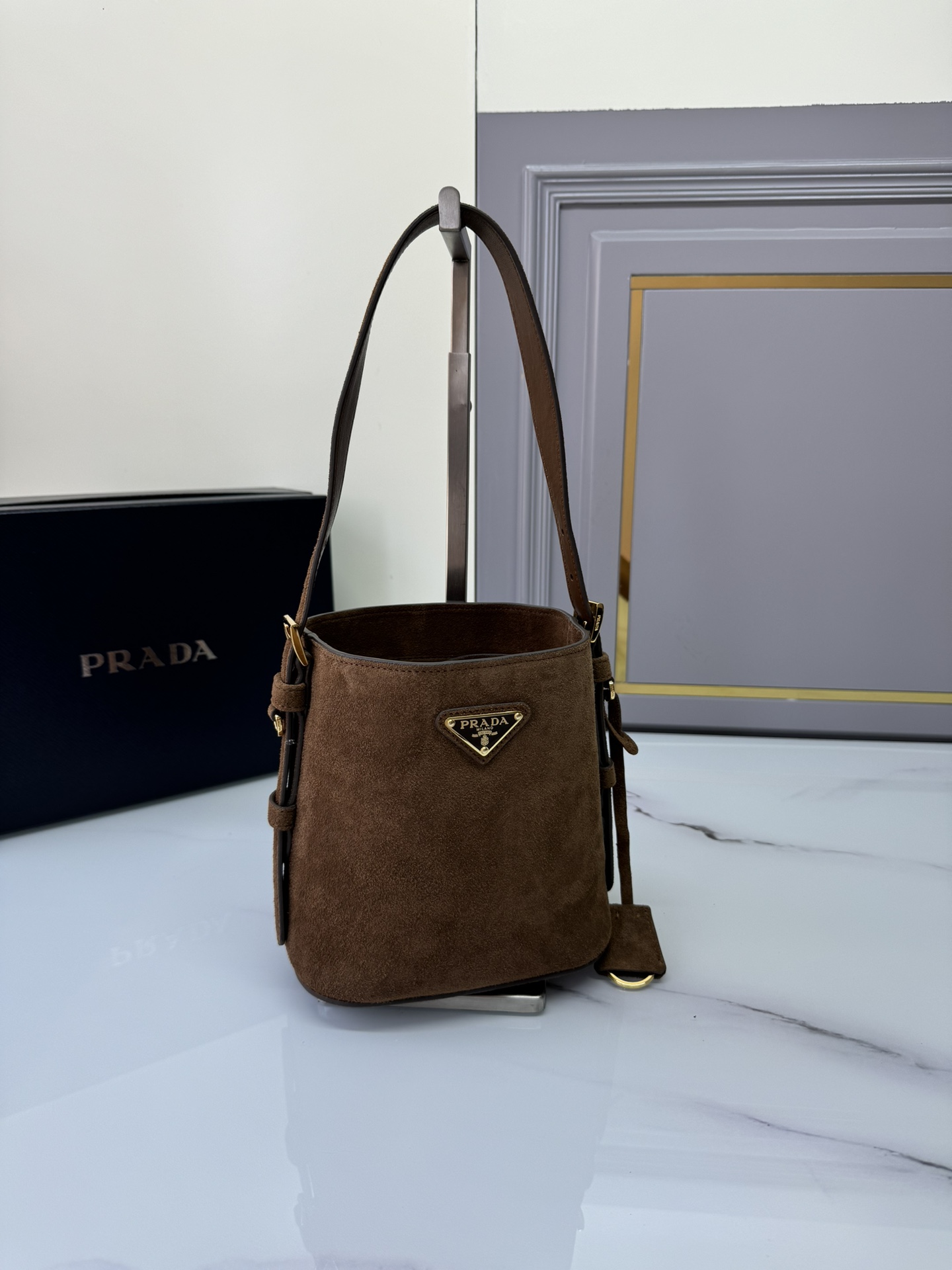 [TOP] PRADA Suede Bucket Bag 22*22*13cm - Brown