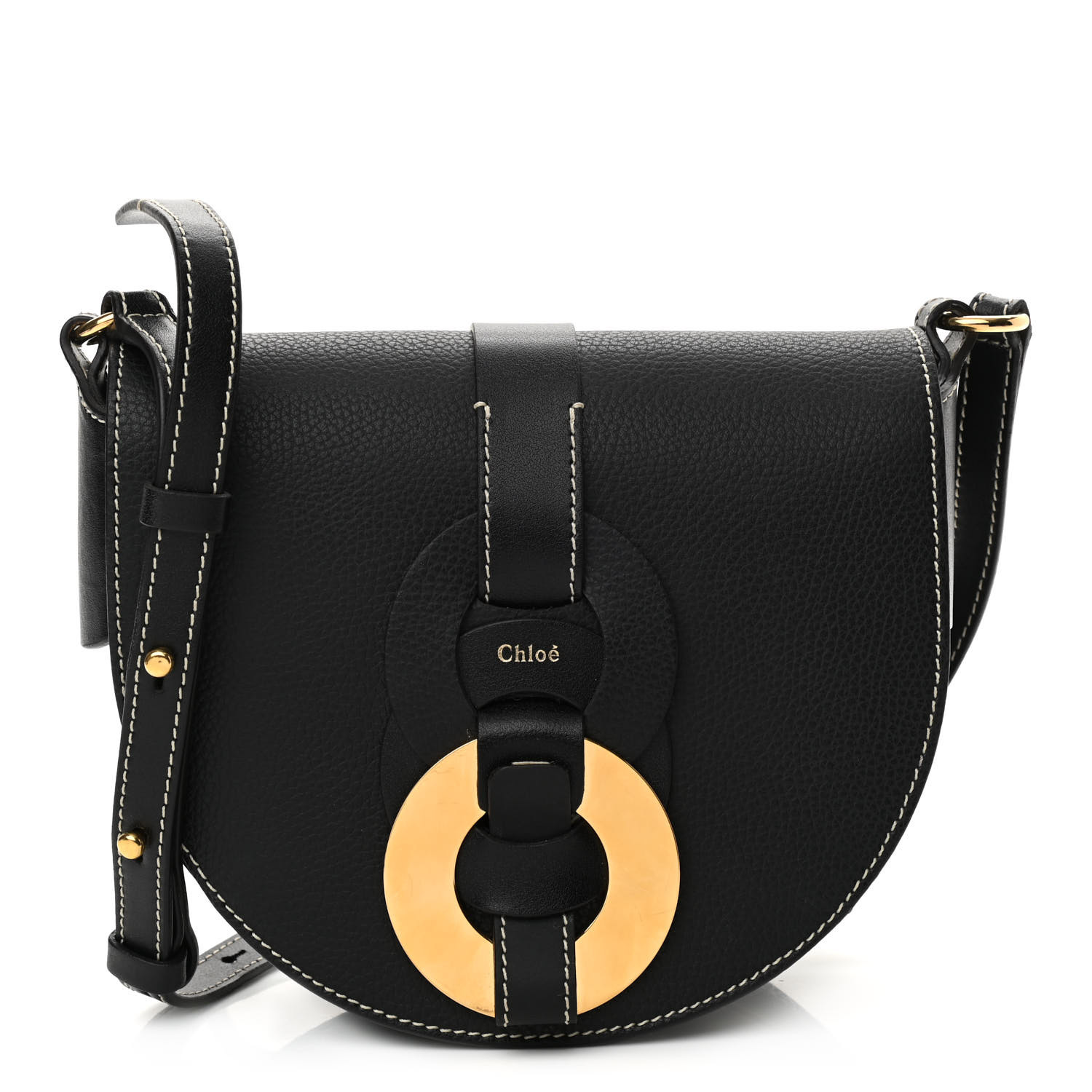[TOP] Chloe Grained Calfskin Small Darryl Saddle Crossbody Bag 20×19×7 cm - Black
