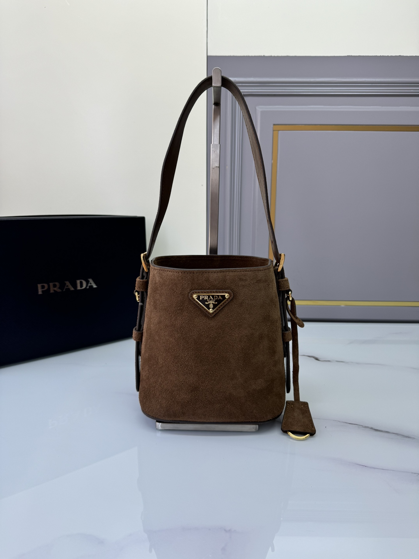[TOP] PRADA Suede Bucket Bag 22*22*13cm - Brown