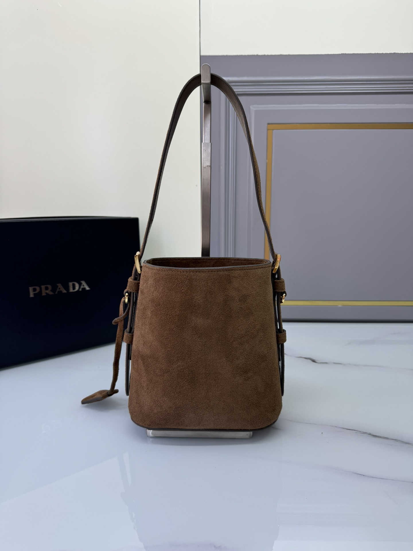 [TOP] PRADA Suede Bucket Bag 22*22*13cm - Brown