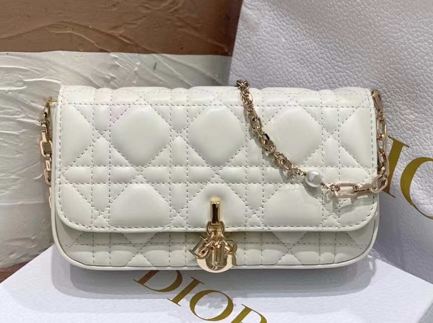 [TOP] Christian Dior Lambskin Leather Handbags 18cm - White