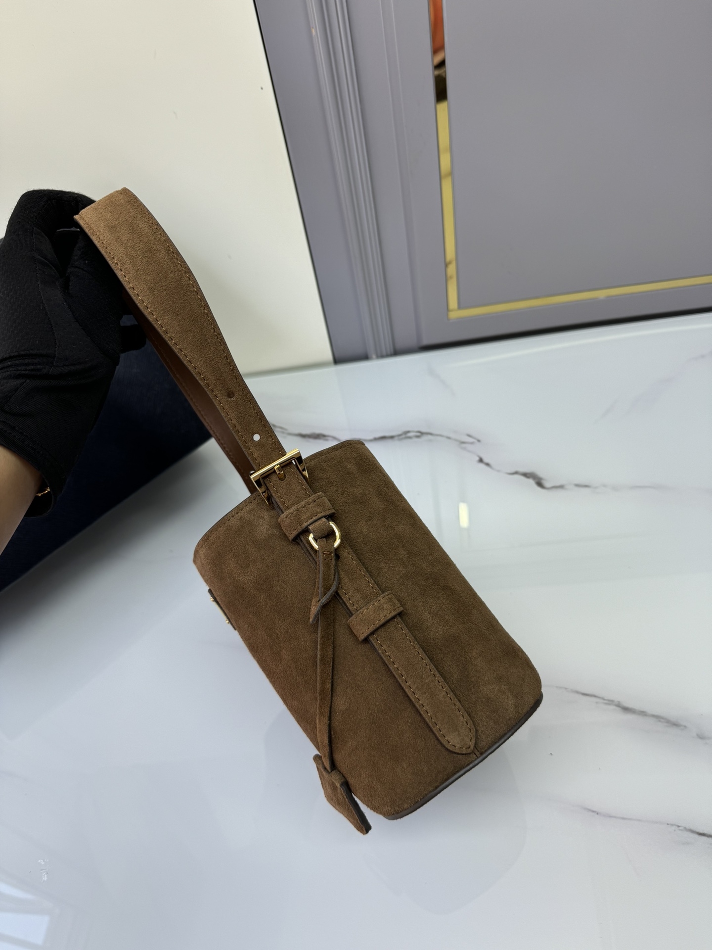 [TOP] PRADA Suede Bucket Bag 22*22*13cm - Brown