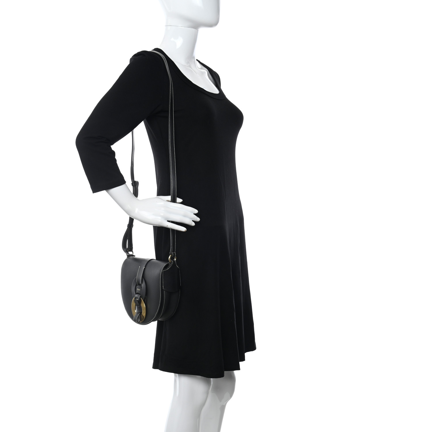 [TOP] Chloe Grained Calfskin Small Darryl Saddle Crossbody Bag 20×19×7 cm - Black