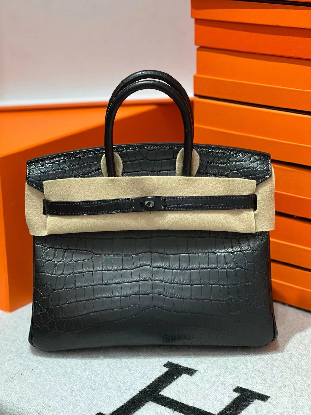 [TOP] HERMES Birkin Crocodile Bag 25/30/35/40CM- Black