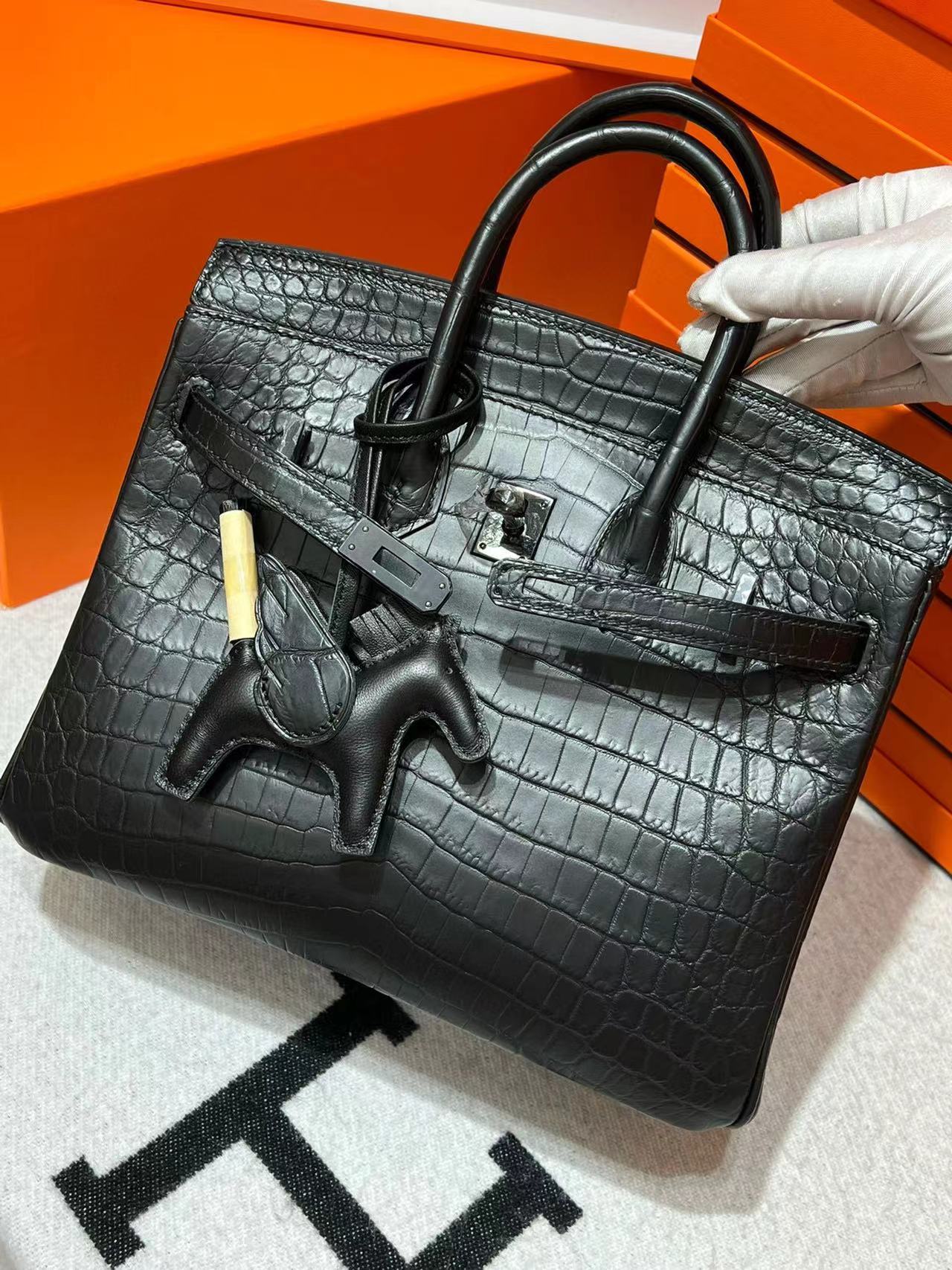 [TOP] HERMES Birkin Crocodile Bag 25/30/35/40CM- Black