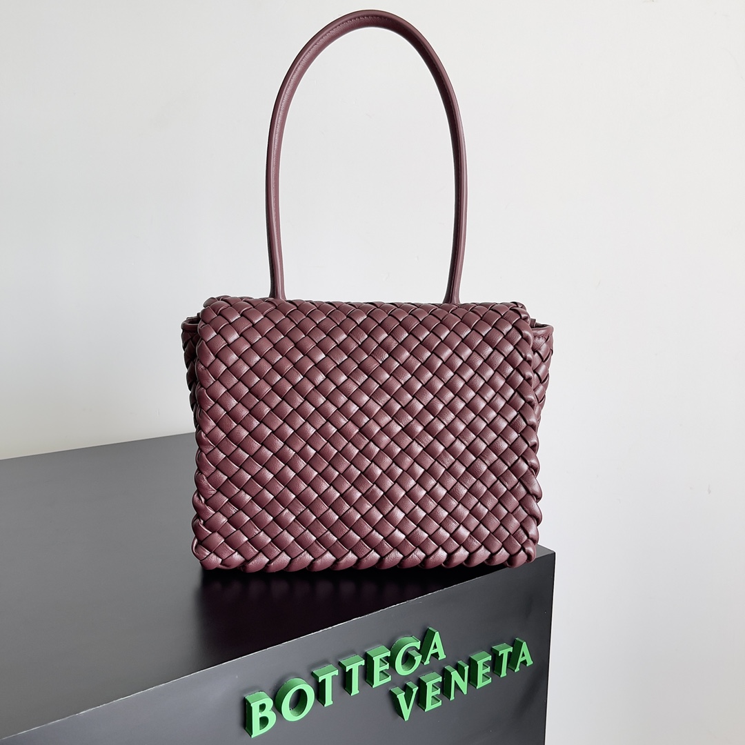 [TOP] Bottega Veneta BV Patti Top Bag 26x13x20.5cm - Dark Red