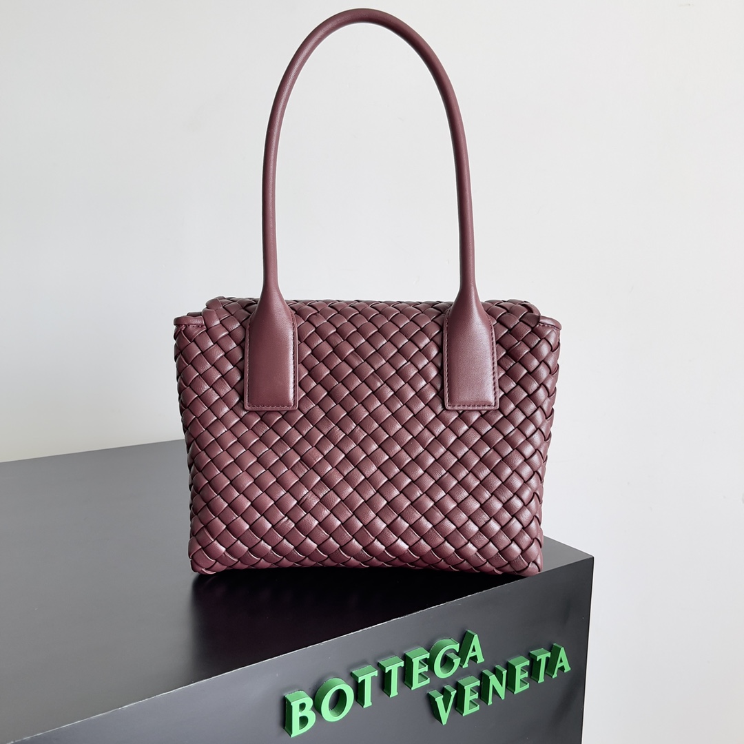 [TOP] Bottega Veneta BV Patti Top Bag 26x13x20.5cm - Dark Red