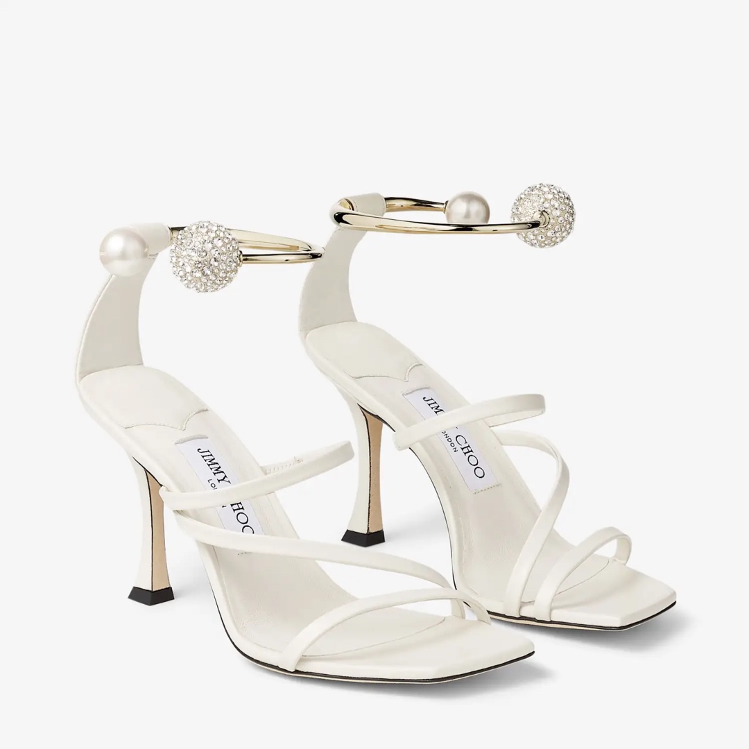 [TOP] Jimmy Choo OTTILIA 90 High Heel Sandals with Crystal and Pearl - White
