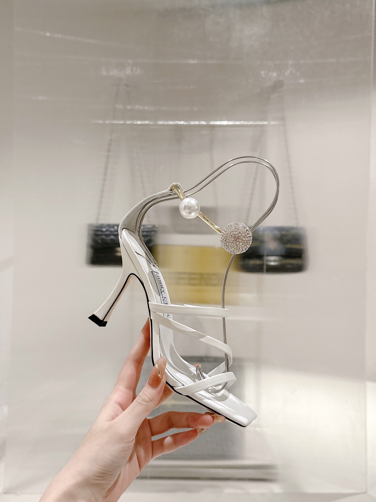 [TOP] Jimmy Choo OTTILIA 90 High Heel Sandals with Crystal and Pearl - White