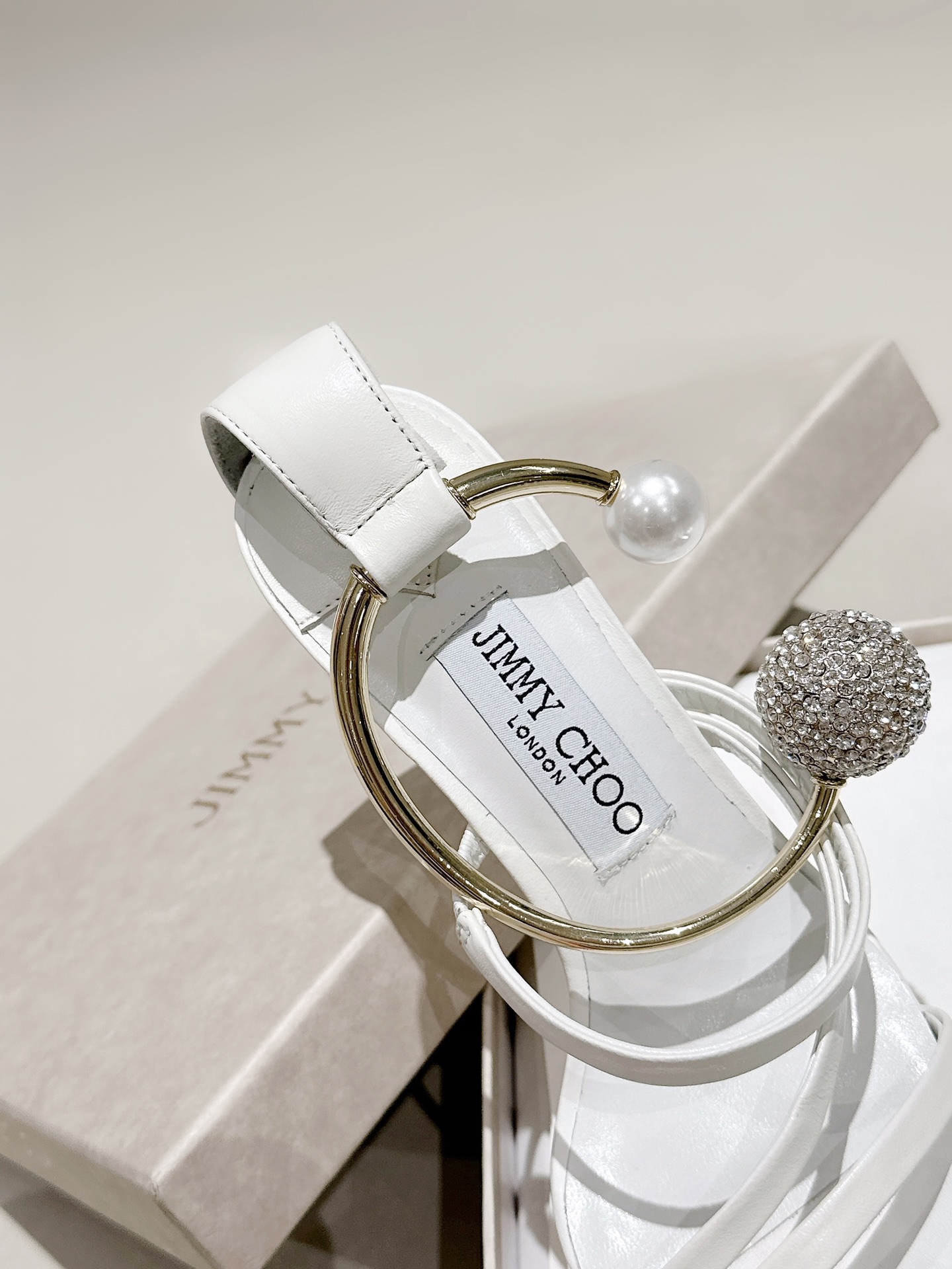 [TOP] Jimmy Choo OTTILIA 90 High Heel Sandals with Crystal and Pearl - White