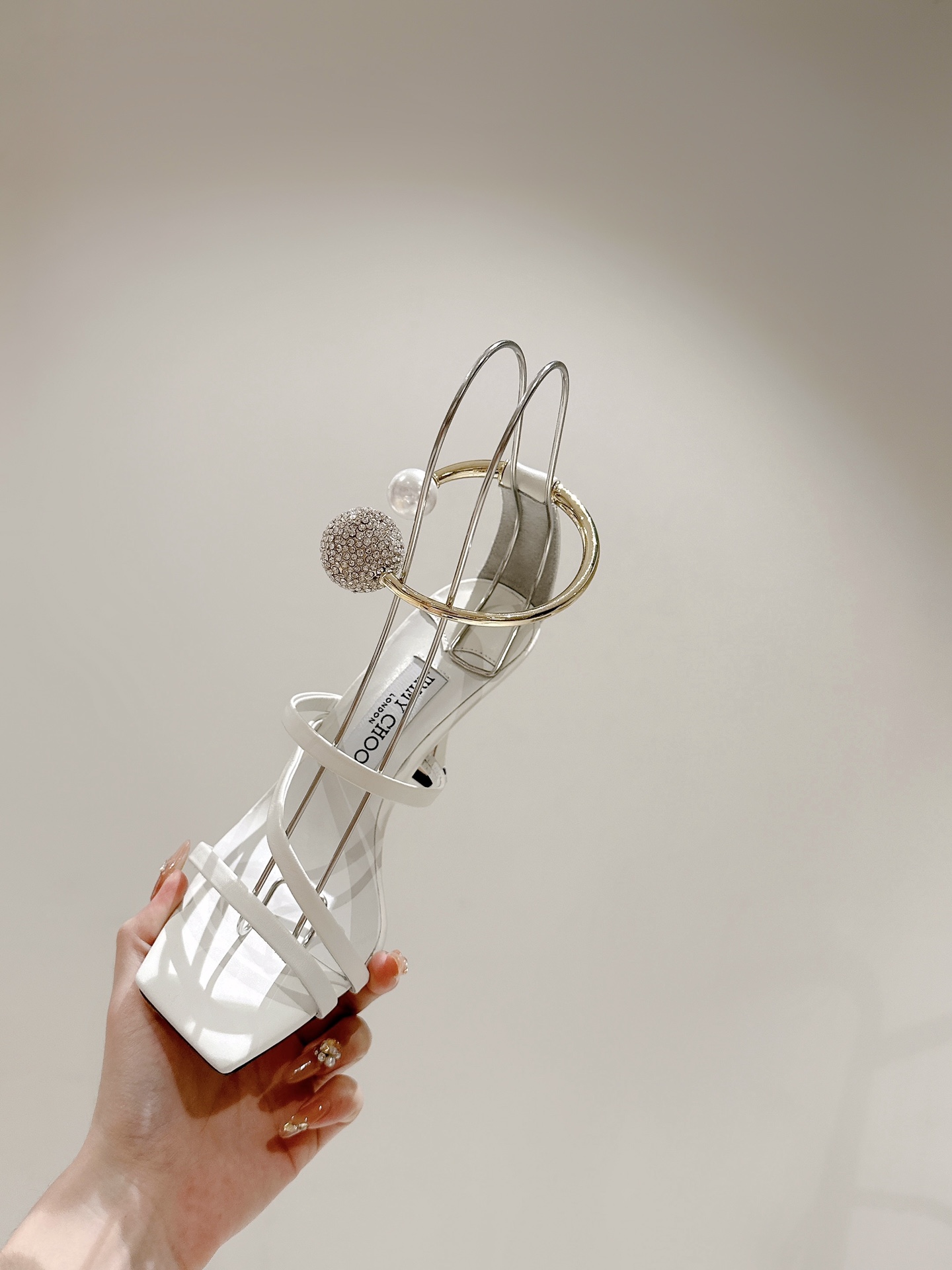 [TOP] Jimmy Choo OTTILIA 90 High Heel Sandals with Crystal and Pearl - White