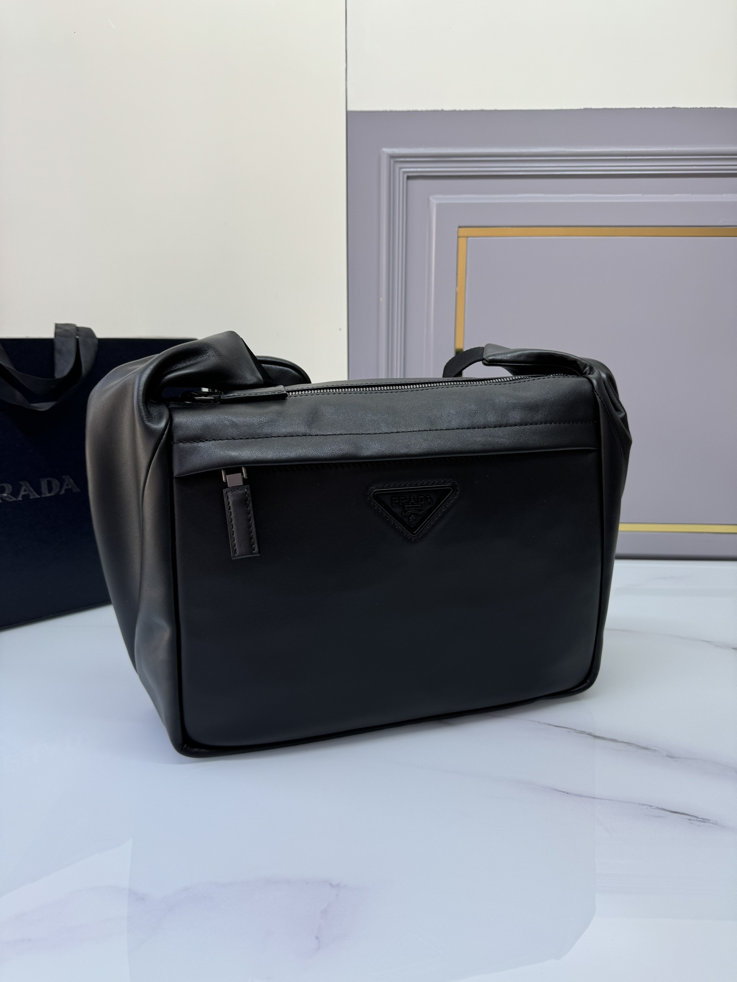 [TOP] PRADA Men's Leather Messenger Bags - Black