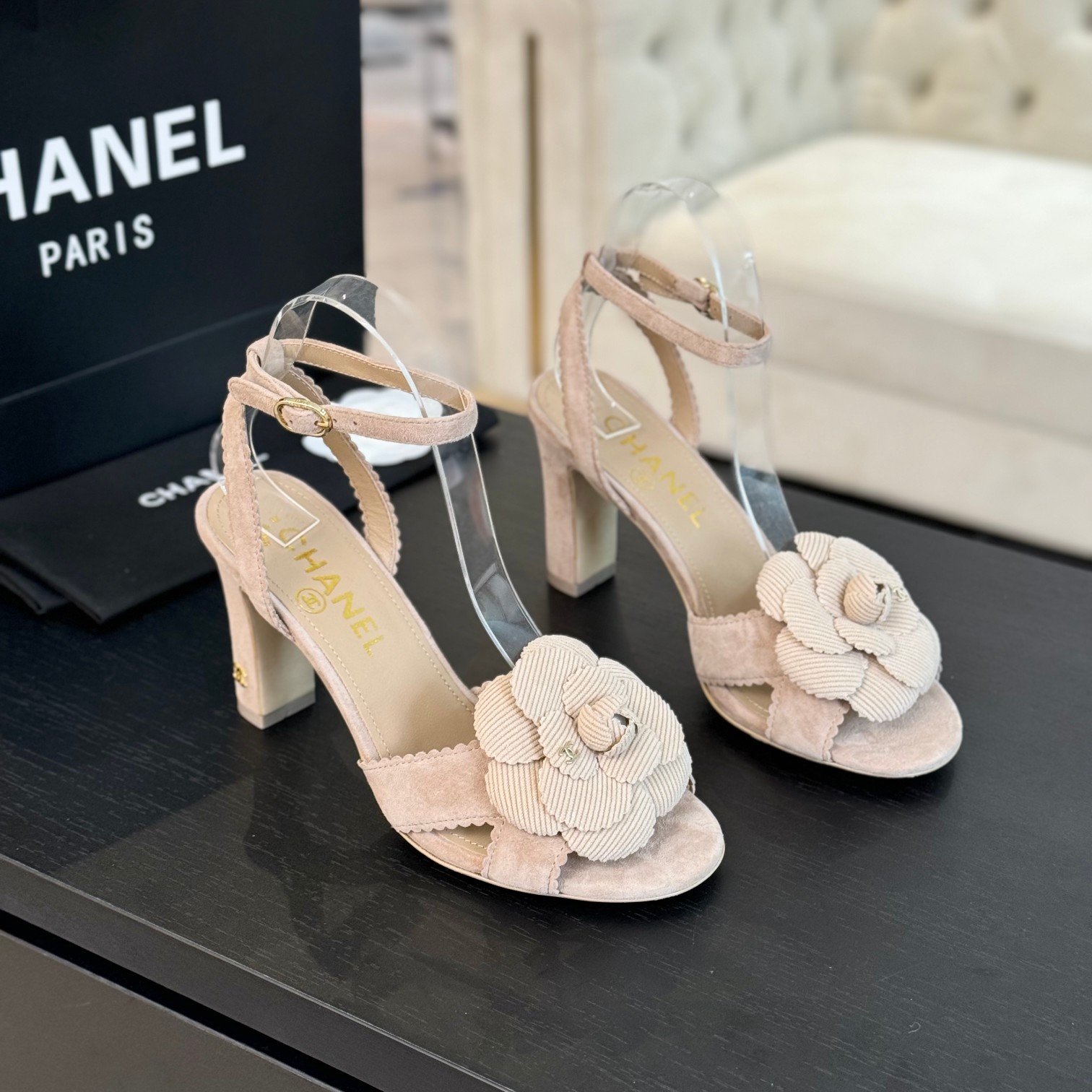 [TOP] CHANEL 8cm High Heel Camellia Sandals - 3 Color