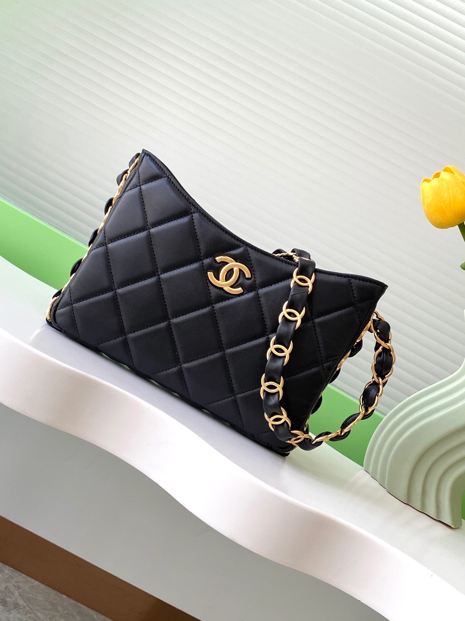 [TOP] CHANEL Mixed Chain Link CC Hobo Bag 17×24×5cm - 5 Color