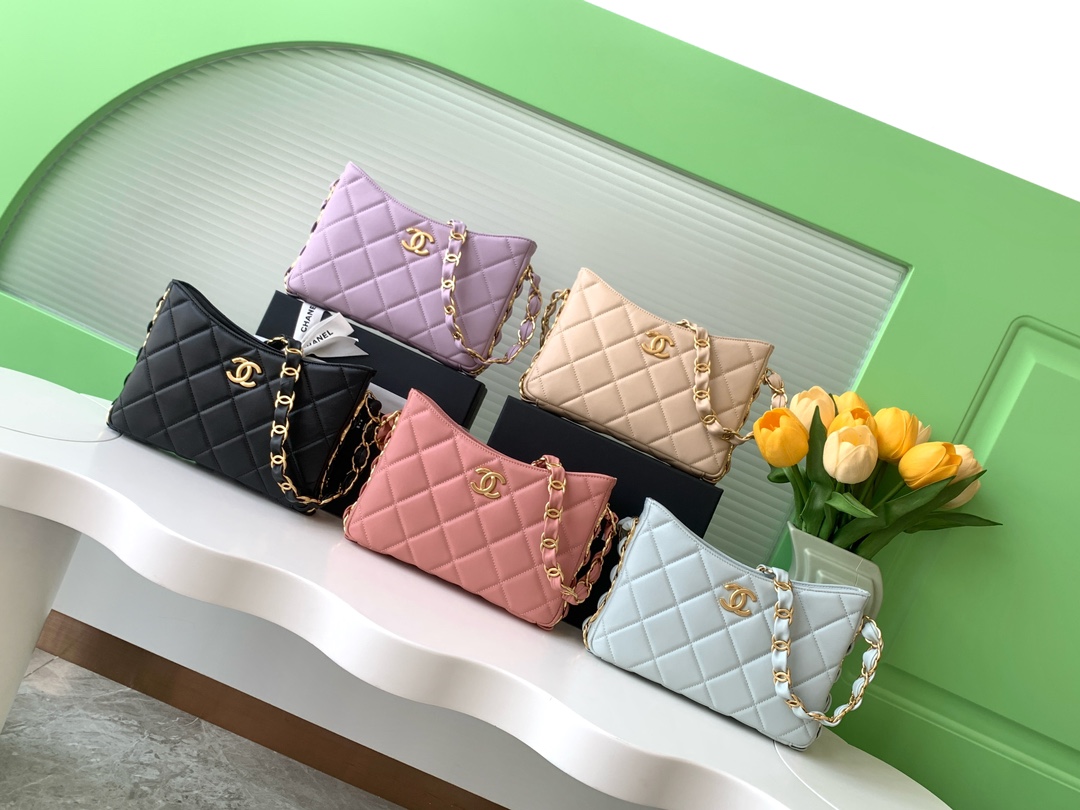 [TOP] CHANEL Mixed Chain Link CC Hobo Bag 17×24×5cm - 5 Color