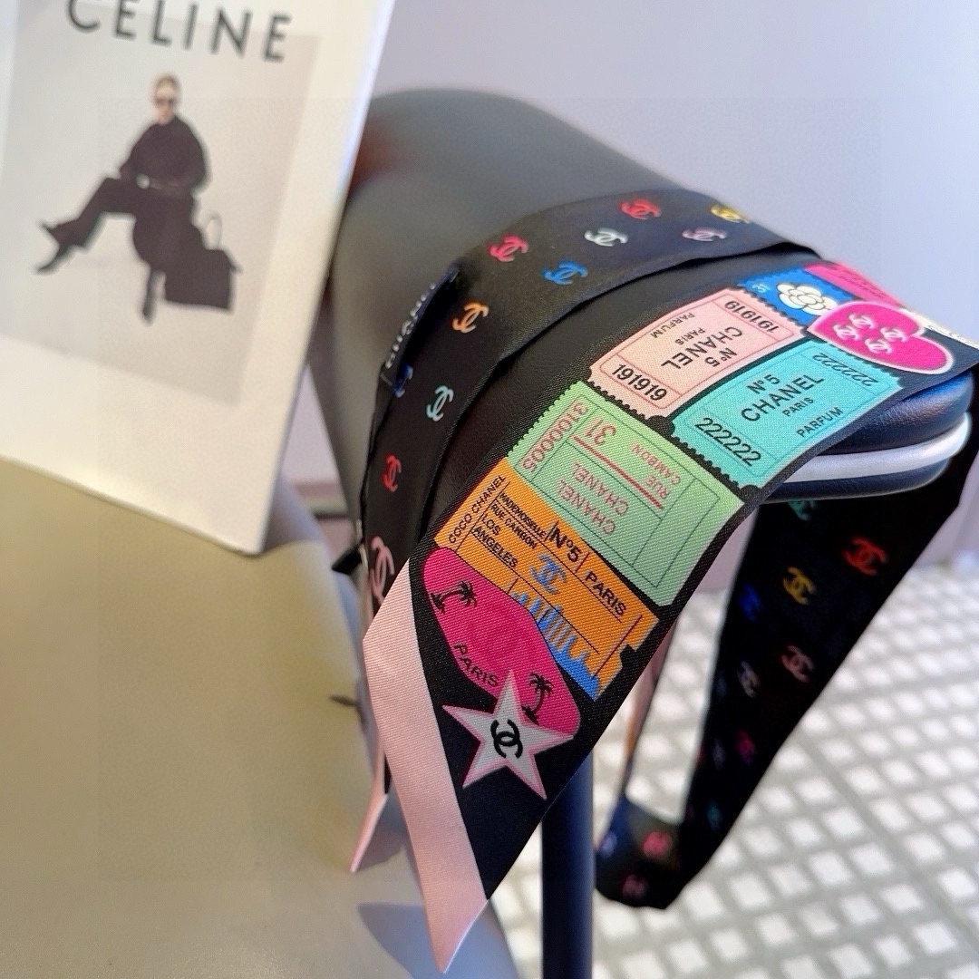 [TOP] CHANEL Twilly Scarf 120x6 cm - Black