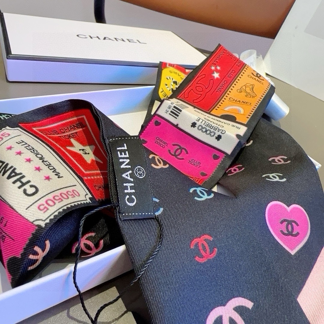 [TOP] CHANEL Twilly Scarf 120x6 cm - Black