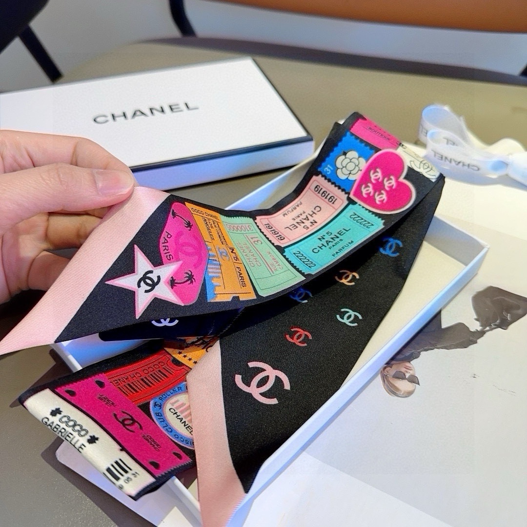 [TOP] CHANEL Twilly Scarf 120x6 cm - Black