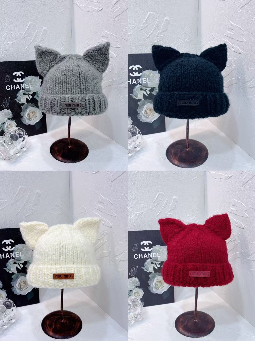 [TOP] Miu Miu Cat Ear Knitted Hat - 4 Colors