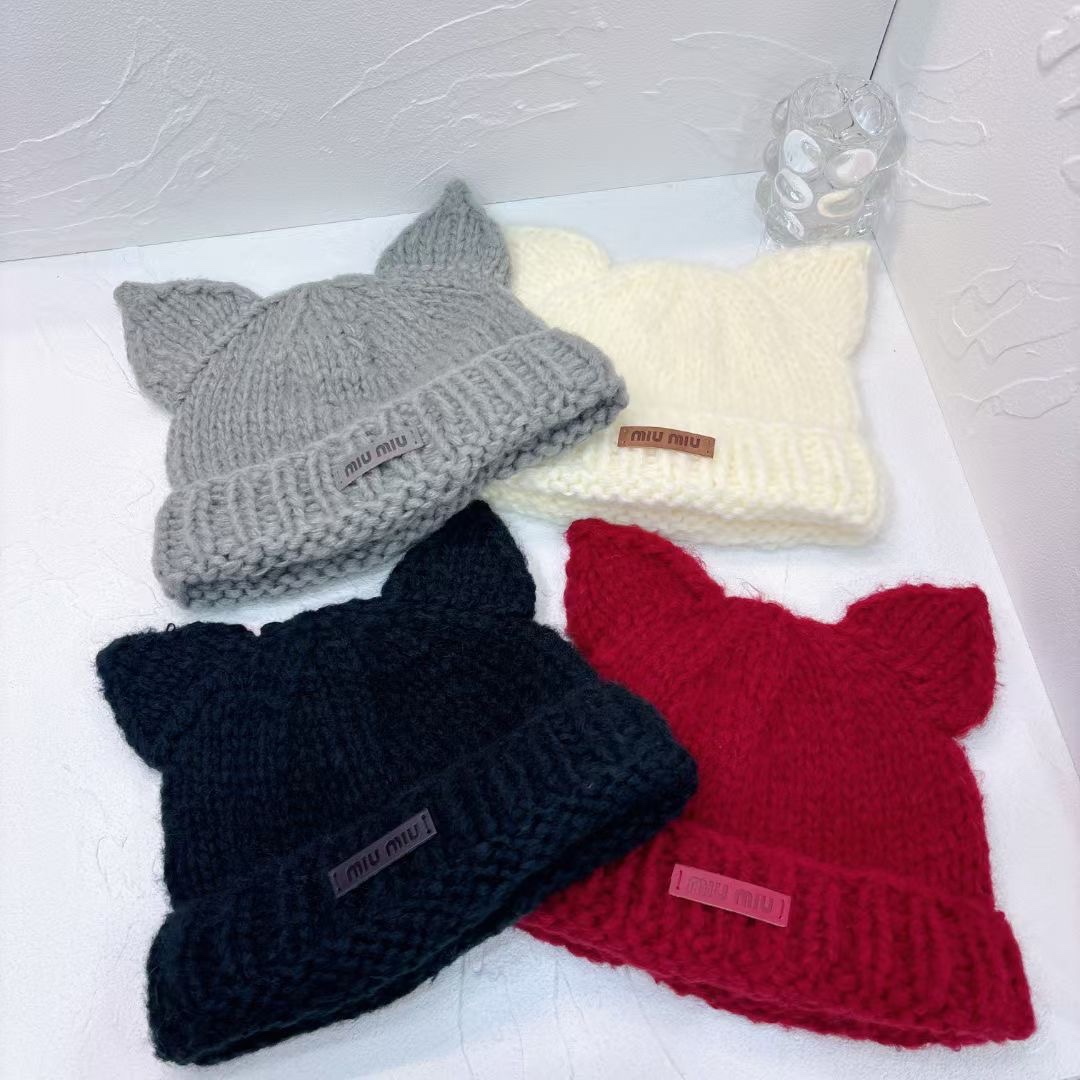 [TOP] Miu Miu Cat Ear Knitted Hat - 4 Colors