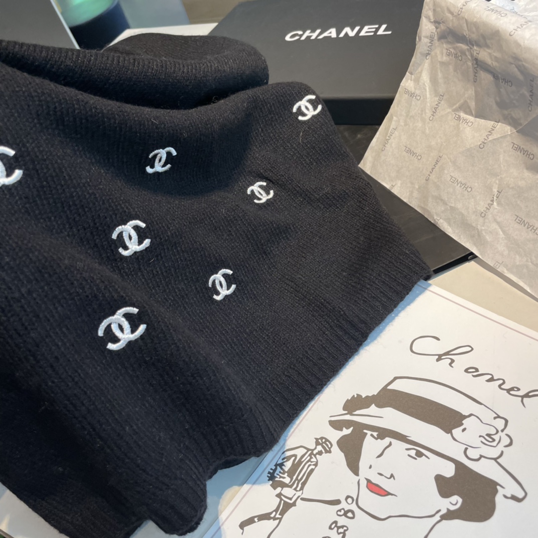 [TOP] CHANEL Cashmere Shawl Scarf 70x190 cm - Black