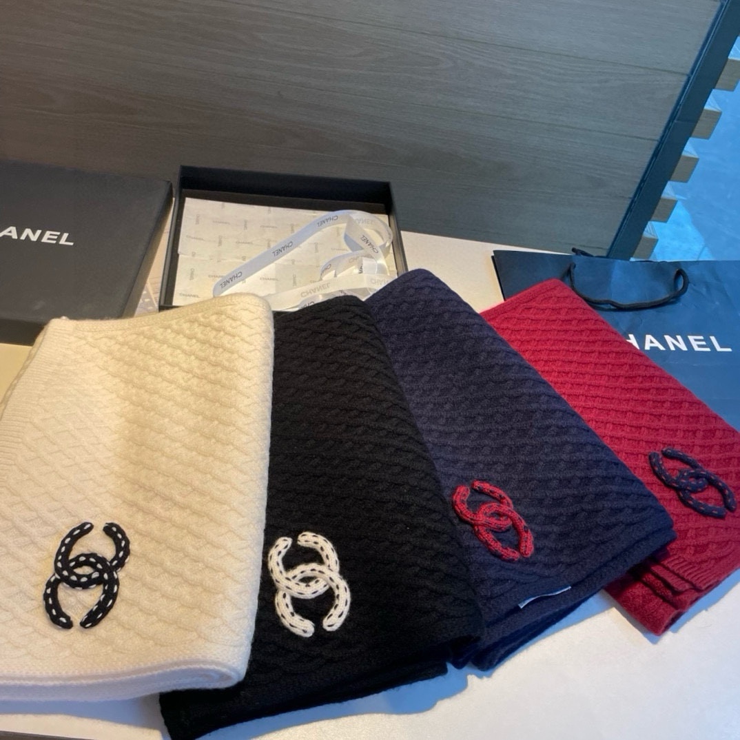[TOP] CHANEL Cashmere Shawl Scarf 32x170 cm - 4 Color