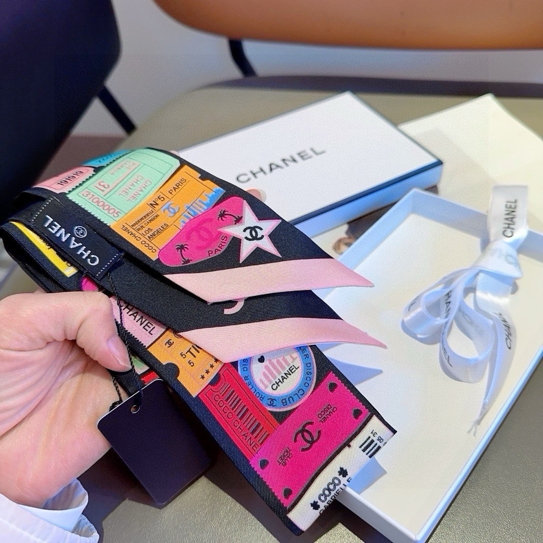 [TOP] CHANEL Twilly Scarf 120x6 cm - Black