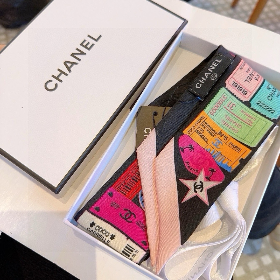 [TOP] CHANEL Twilly Scarf 120x6 cm - Black