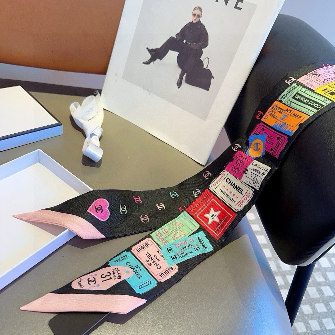 [TOP] CHANEL Twilly Scarf 120x6 cm - Black