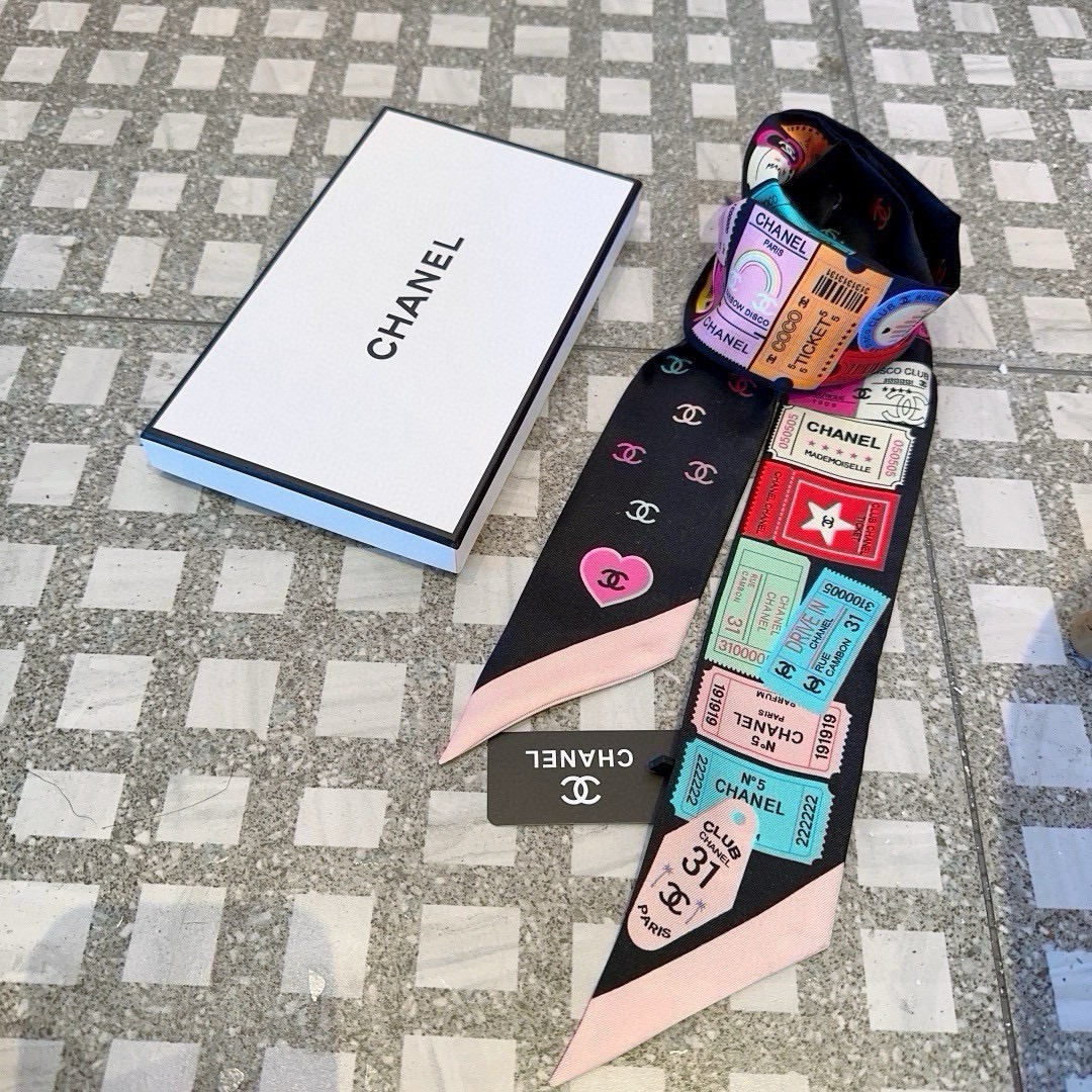 [TOP] CHANEL Twilly Scarf 120x6 cm - Black