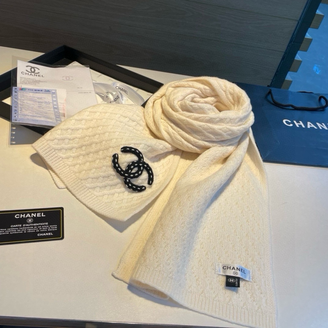 [TOP] CHANEL Cashmere Shawl Scarf 32x170 cm - 4 Color