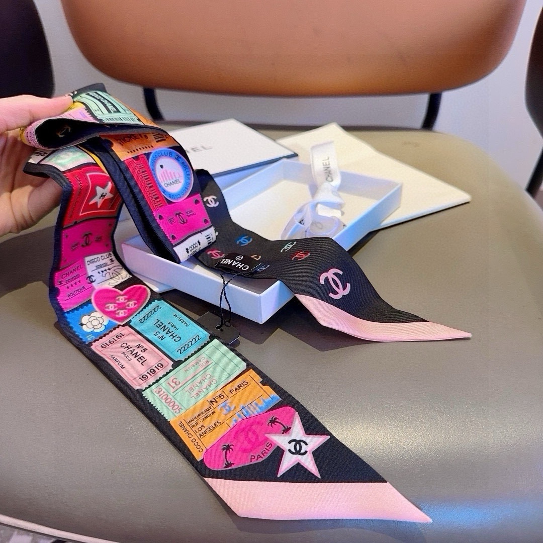 [TOP] CHANEL Twilly Scarf 120x6 cm - Black