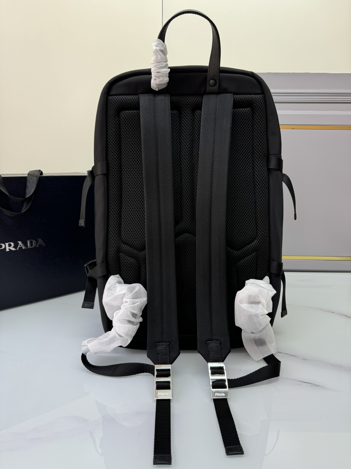 [TOP] PRADA Nylon Fabric Multi-Functional Backpack 25.5x21.5x45cm - Black