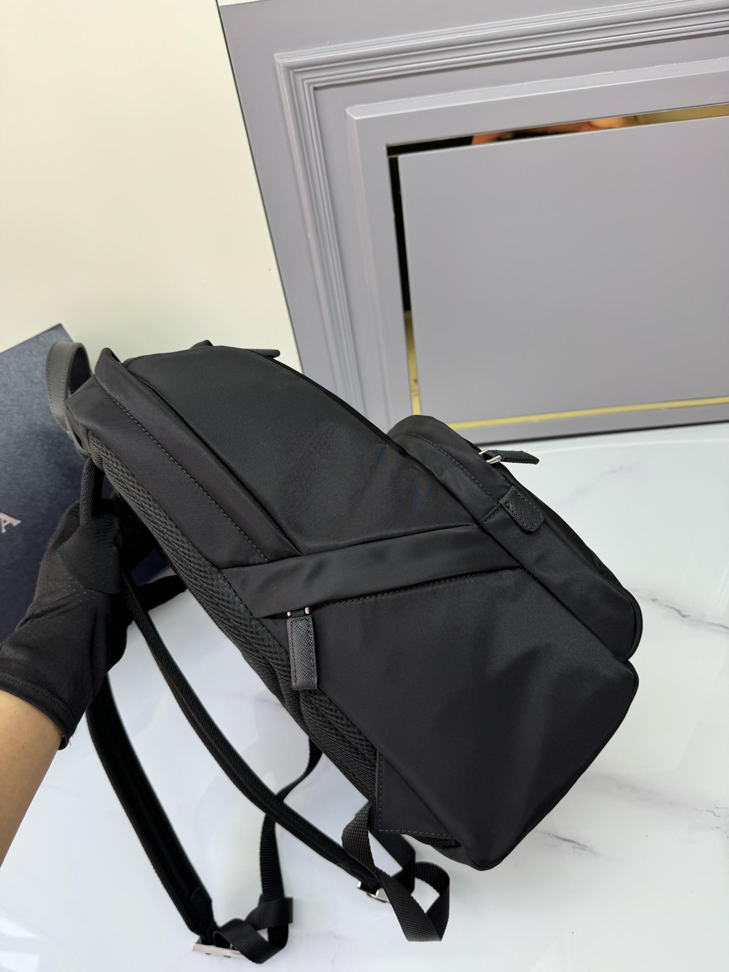 [TOP] PRADA Nylon and Saffiano Leather Backpack 30×39×15cm - Black