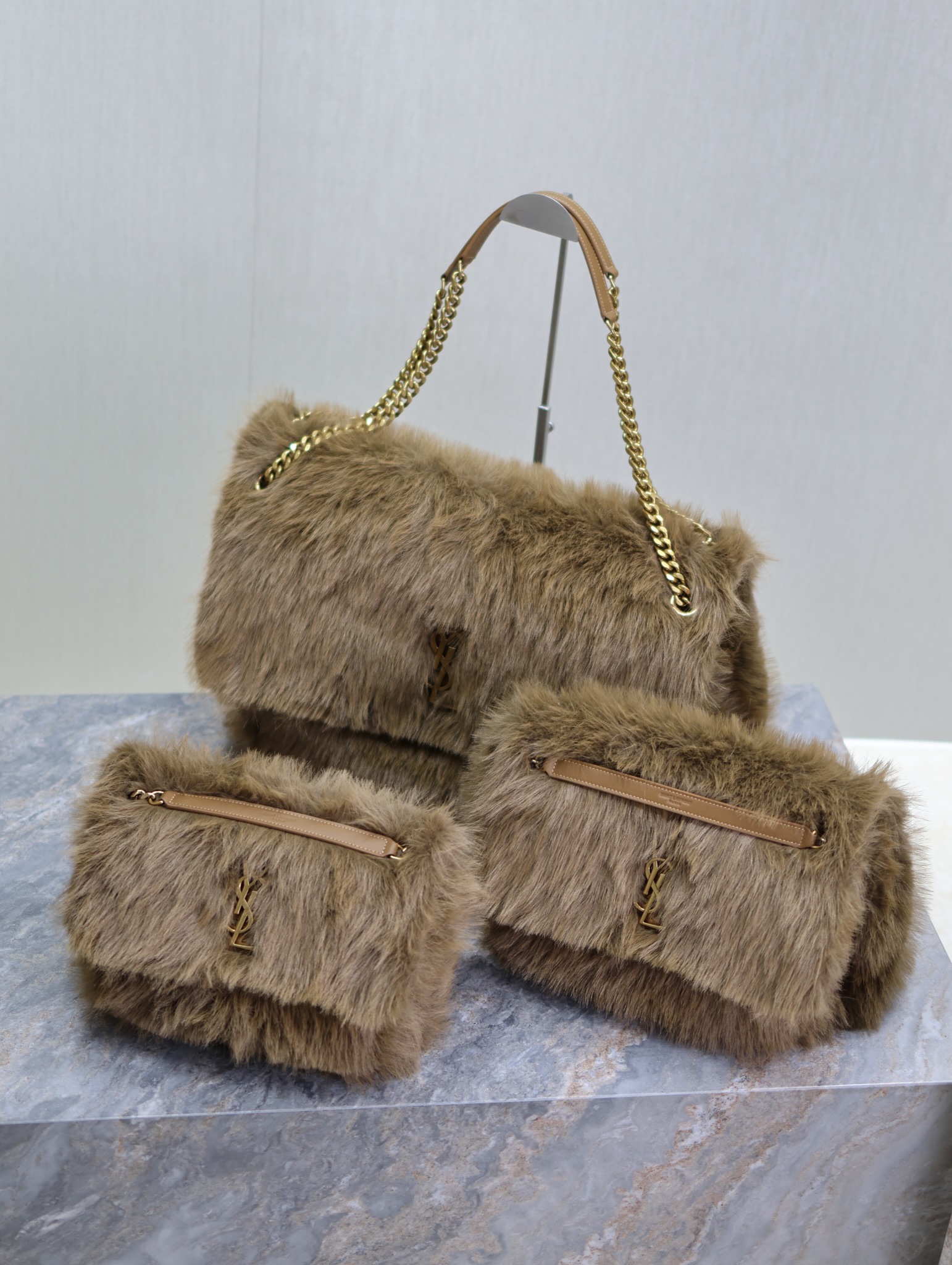 [TOP] Yves Saint Laurent YSL Rabbit Fur Niki Bags - 3 Sizes-2 Colors