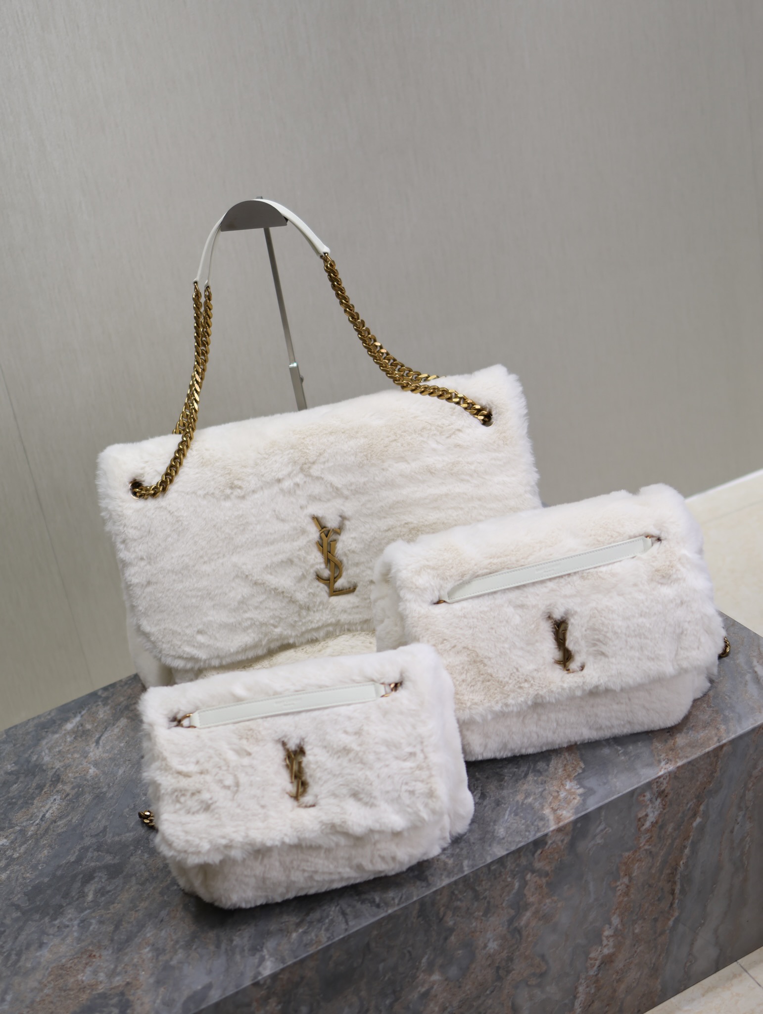 [TOP] Yves Saint Laurent YSL Rabbit Fur Niki Bags - 3 Sizes-2 Colors