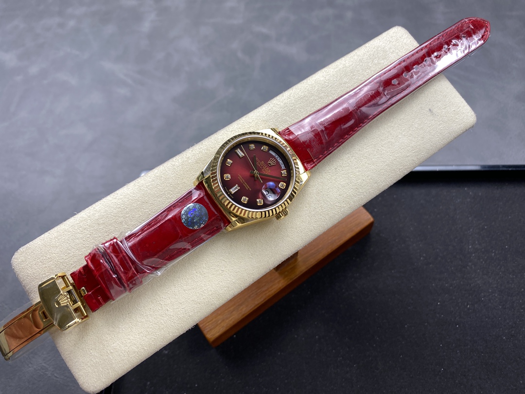 [TOP] ROLEX  Day-Date Yellow Gold Bezel Watch 36mm - Red